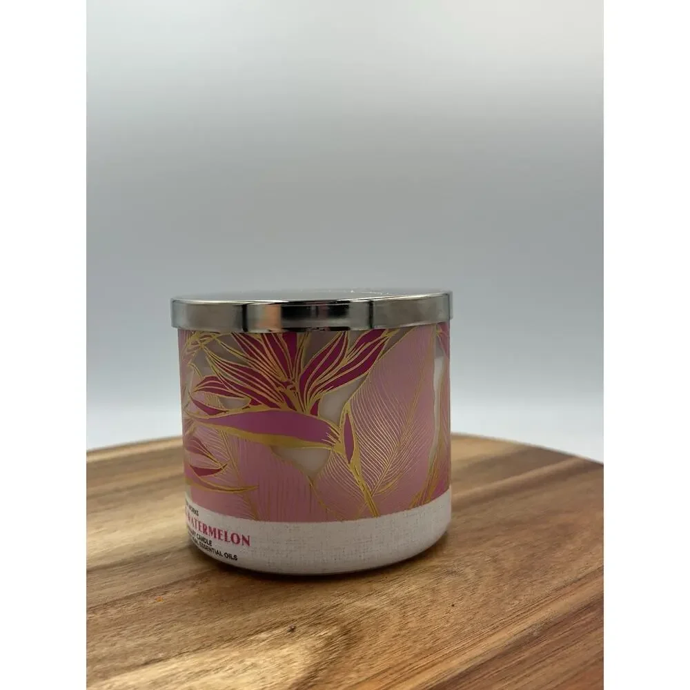 Bath & Body Works Pink Watermelon 3-Wick Candle Large 14.5 oz Scented Summer New